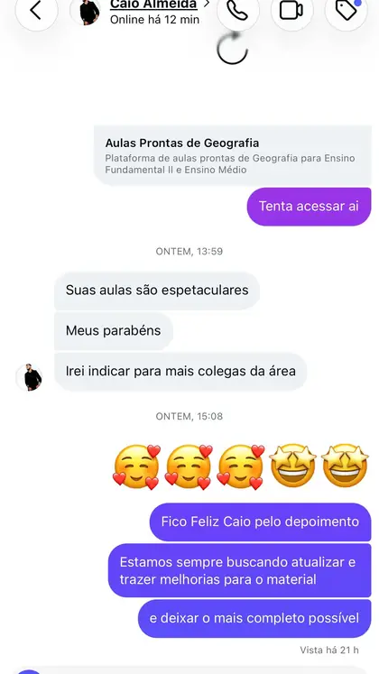 Mensagem de professor sobre o material, depoimento 3