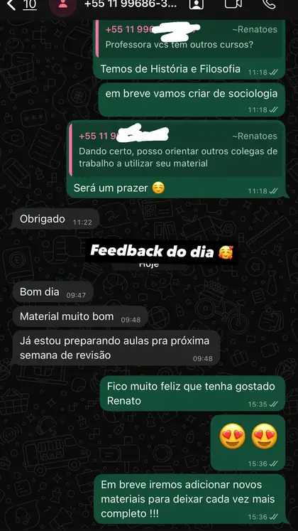 Mensagem de professor sobre o material, depoimento 4